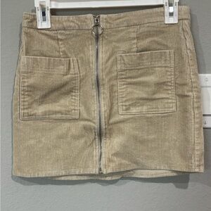 Forever 21 Beige Corduroy Zip-Front Mini Skirt